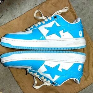 BAPE STA Men’s Blue & White Leather Sneakers 🌵9.5